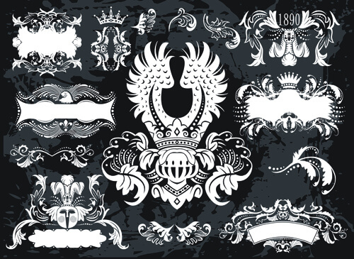 classical heraldry with ornament labels vector