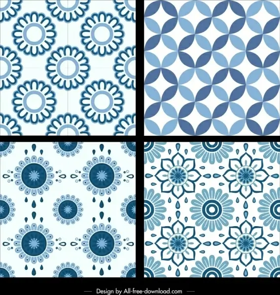classical pattern templates blue repeating flowers decor
