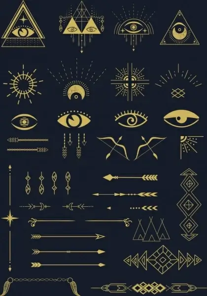 classical tribe design elements arrows eyes sun icons