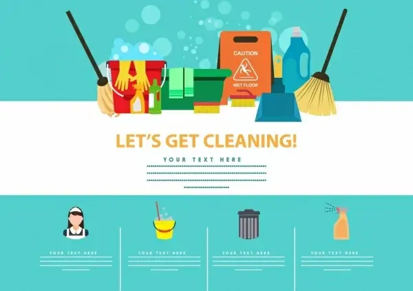 cleaning poster colored accessories icons decoration