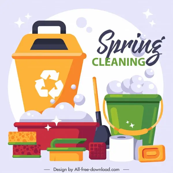 cleaning service banner colorful flat tools sketch