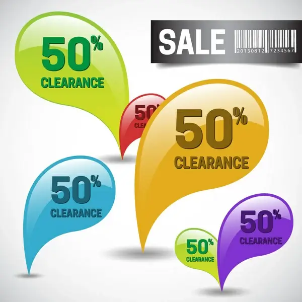 clearance sale design with colorful speech bubbles
