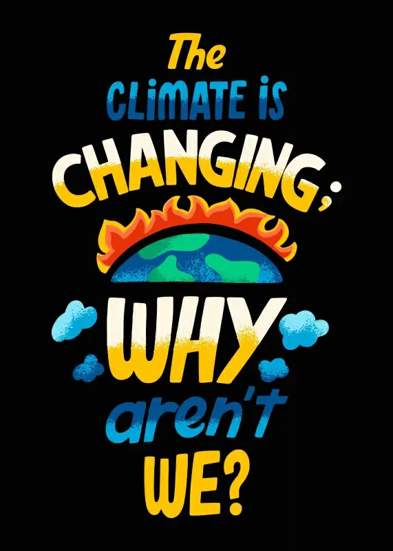 climate change lettering quotation banner hand drawn flat contrast