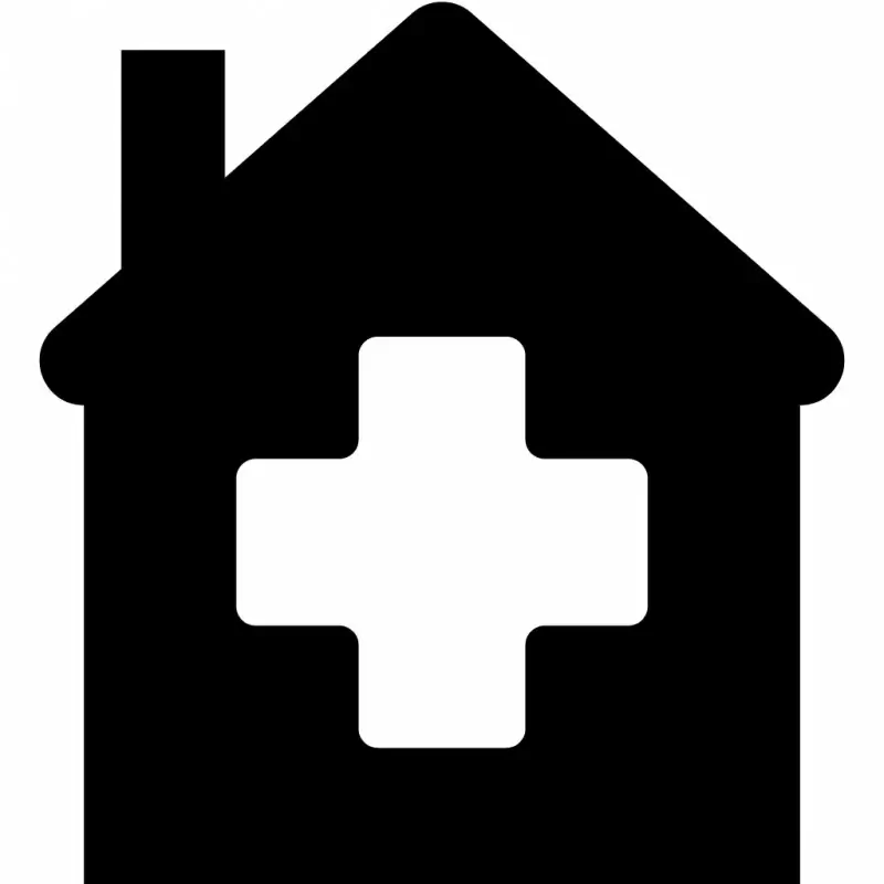 clinic medical house sign icon flat contrast black white house cross sketch