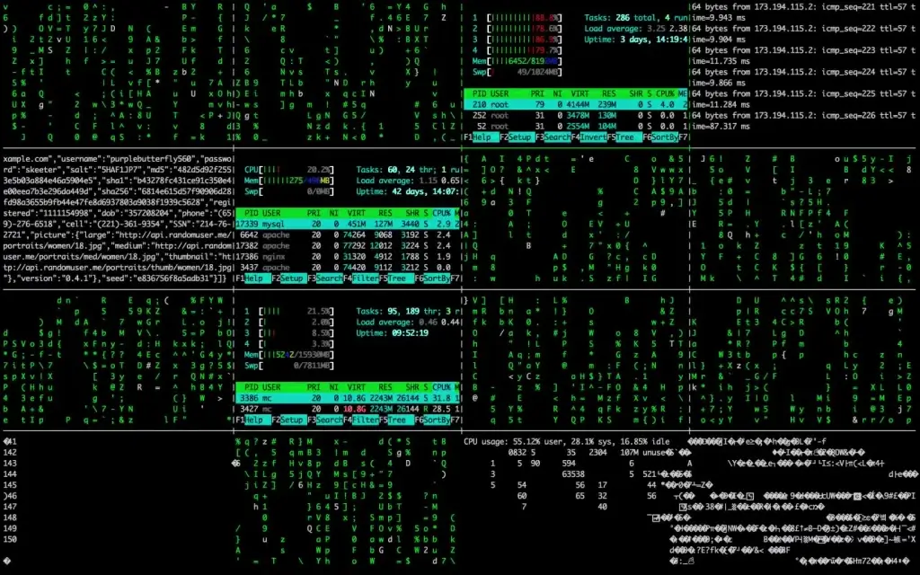 closeup of computing code moving on screen