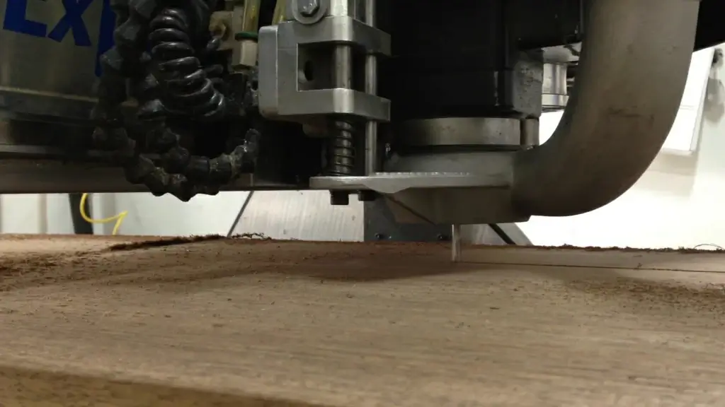 closeup of modern sawing machine cutting wood