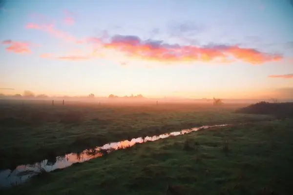 cloud dawn evening field fog landscape light mist 