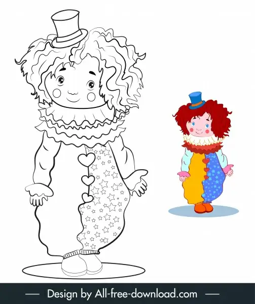 clown icon cute handdrawn cartoon sketch