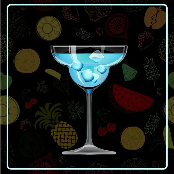 cocktail advertisement glass icon fruits backdrop