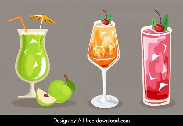 cocktail drinks icons colorful elegant decor