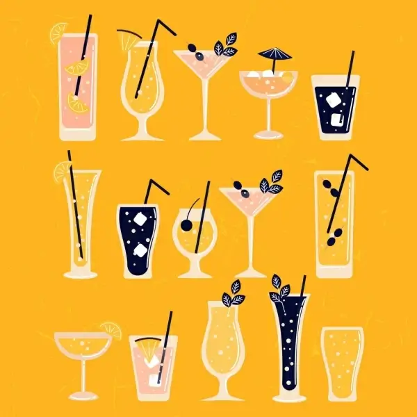 cocktail glass icons collection colored flat classical design