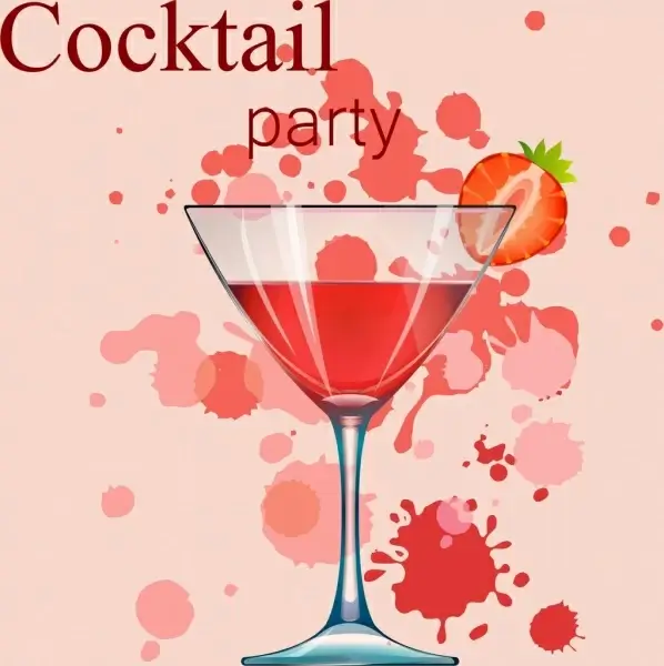 cocktail party banner wineglass strawberry grunge decor