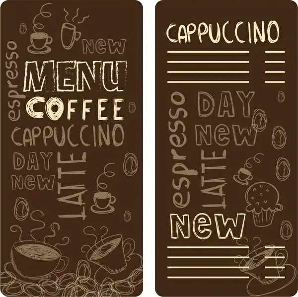 coffe menu template handdrawn icons and words desisgn