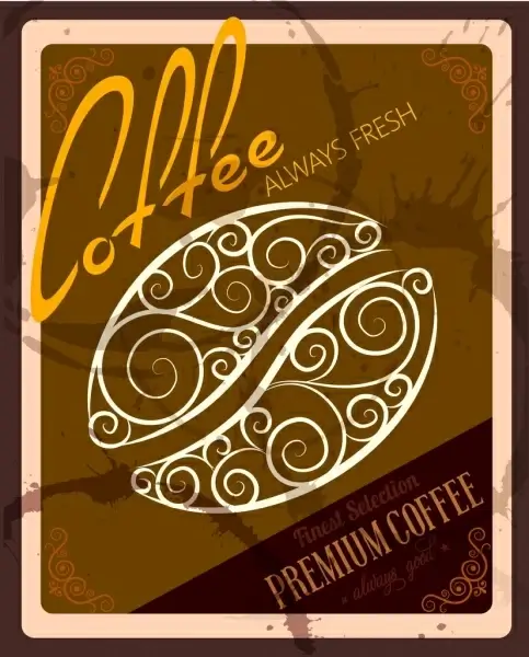 coffee advertisement brown grungy decor curved bean icon
