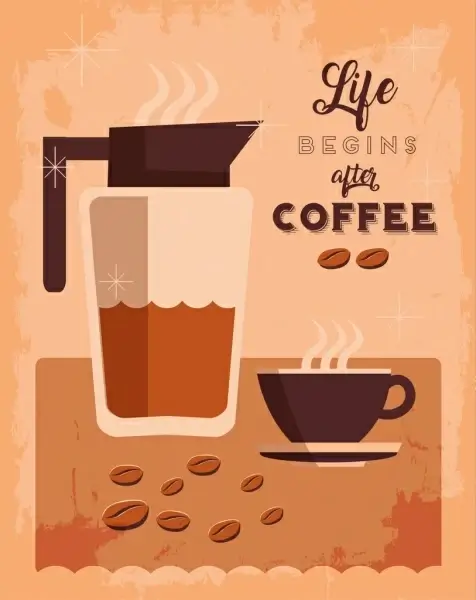 coffee advertisement cup pot icon grunge retro design