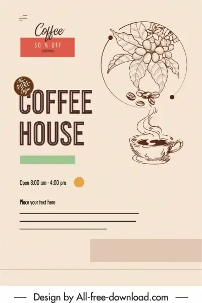 coffee advertising banner retro design cup bean sketch
