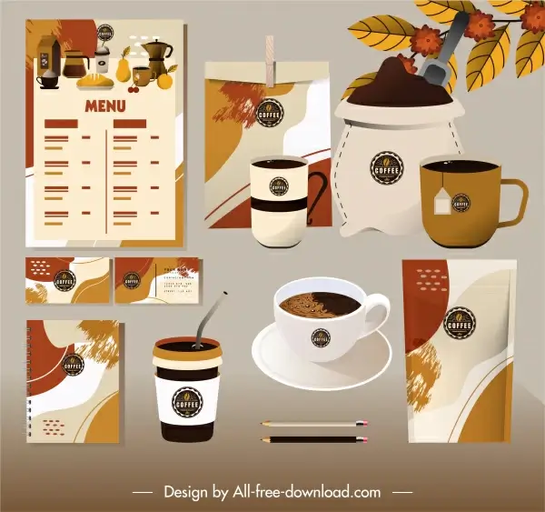 coffee branding identity sets classic brown grunge decor
