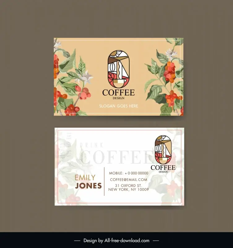coffee business card template elegant flowers decor
