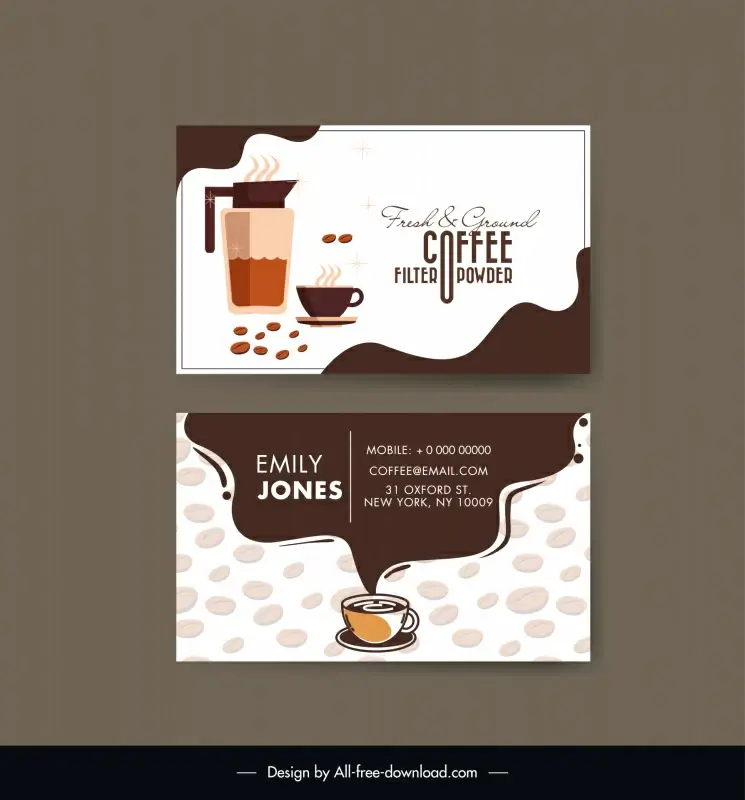 coffee business card template flat classic objects beans decor