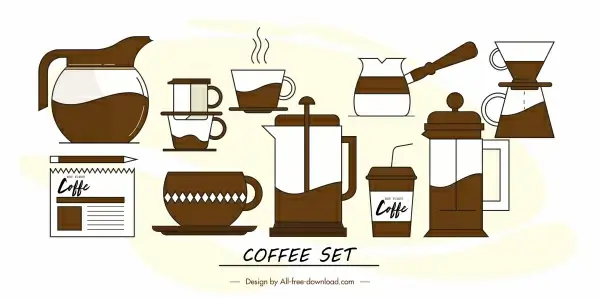 coffee design elements flat symbols sketch classic brown