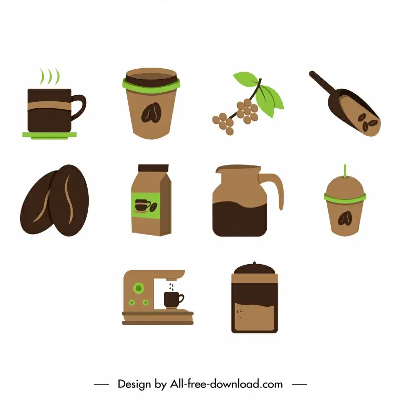 coffee icon sets flat classical symbols sketch