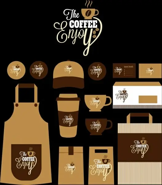 coffee identity sets dark brown design various icons