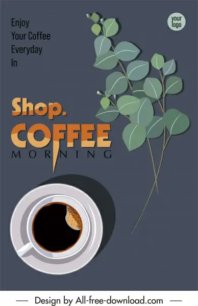 coffee poster template elegant retro cup leaves decor