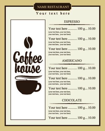 coffee price list menu vector