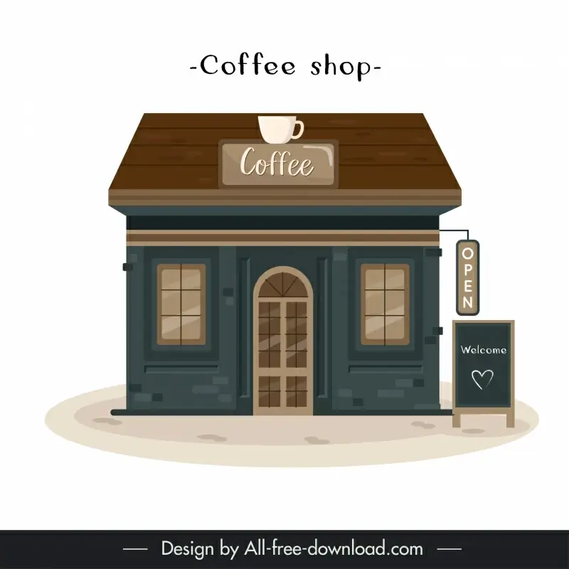 coffee shop design element flat symmetric facade