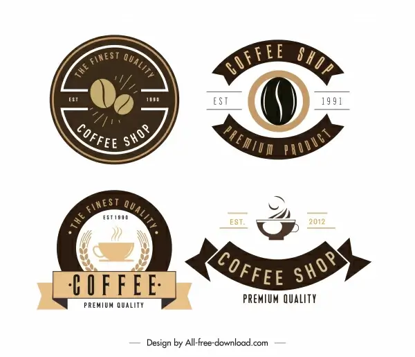 coffee shop logotypes dark bright flat decor