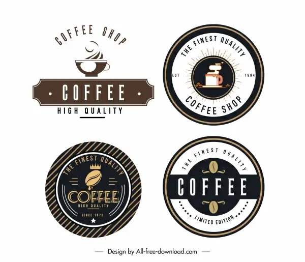 coffee shop logotypes flat decor classic design