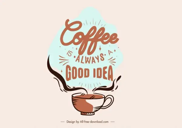 coffee style icon retro handdrawn cup texts decor