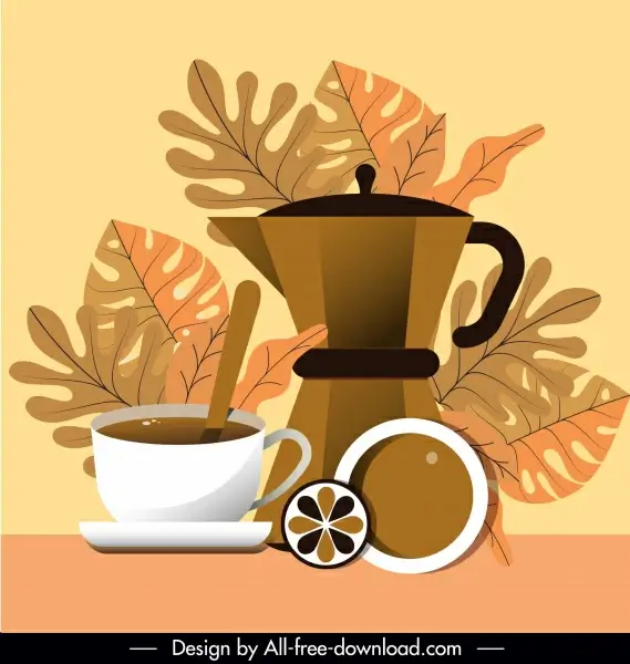 coffee time background colored retro flat sketch