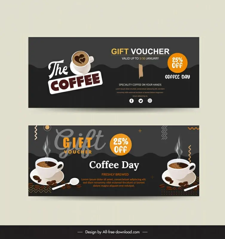coffee voucher template elegant dark design
