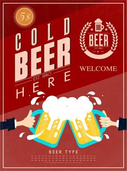 cold beer advertisement cheering hands big glass decor