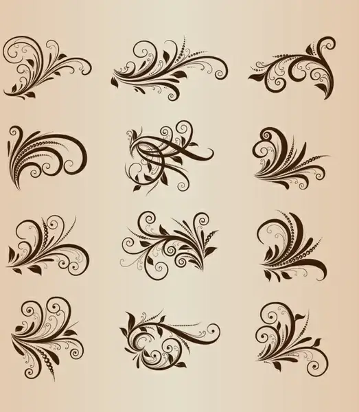 collection of vector vintage floral ornament design elements