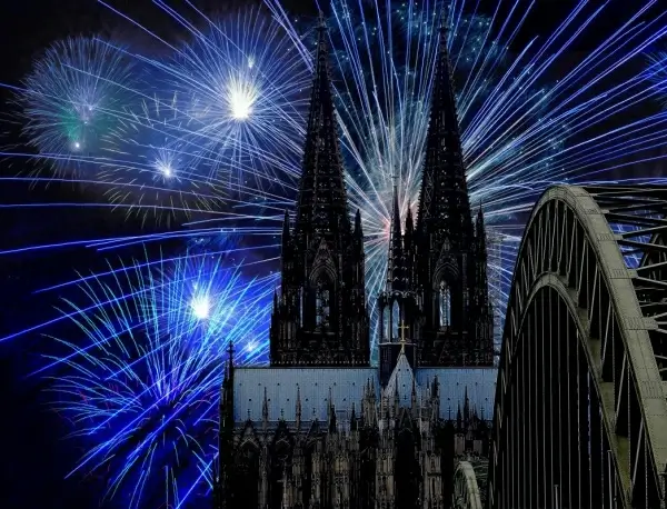 sparkling fireworks by antique church