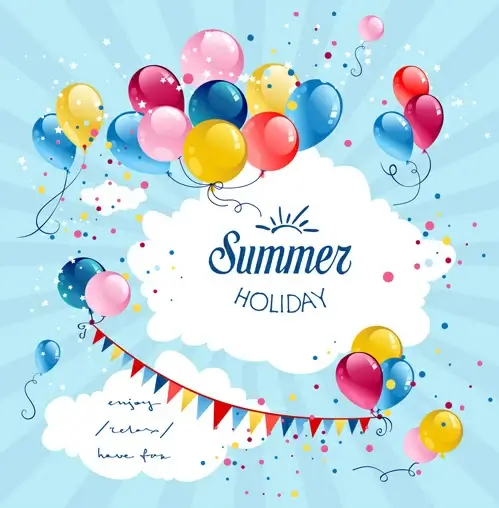 colored balloon summer birthday cards vector