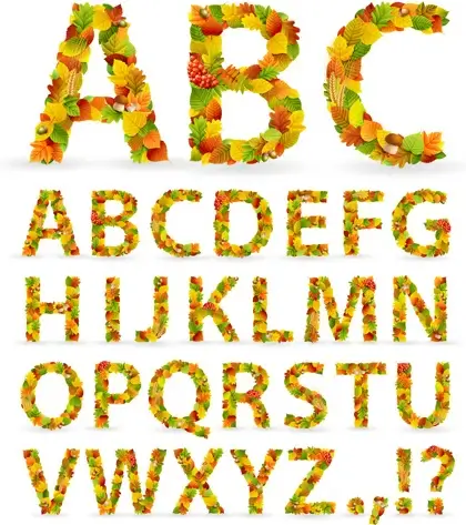 colored leaves with alphabet vector