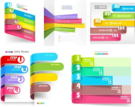 colored numbered infographics set vector