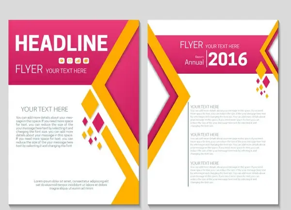colorful annual report flyer template with geometric arrangement