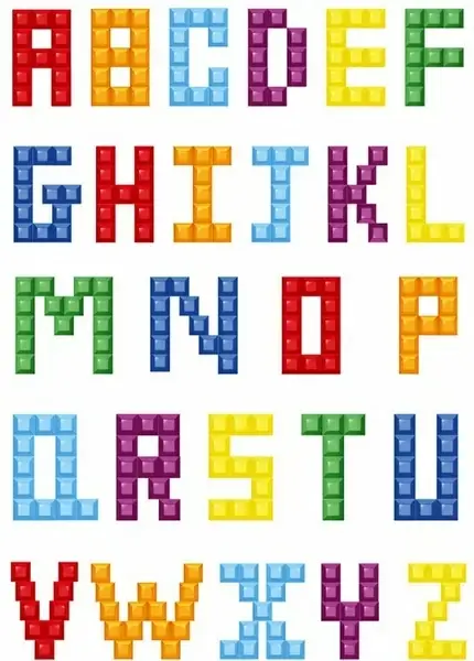 Colorful Crystal Block Alphabet Vectors graphic art designs in editable ...