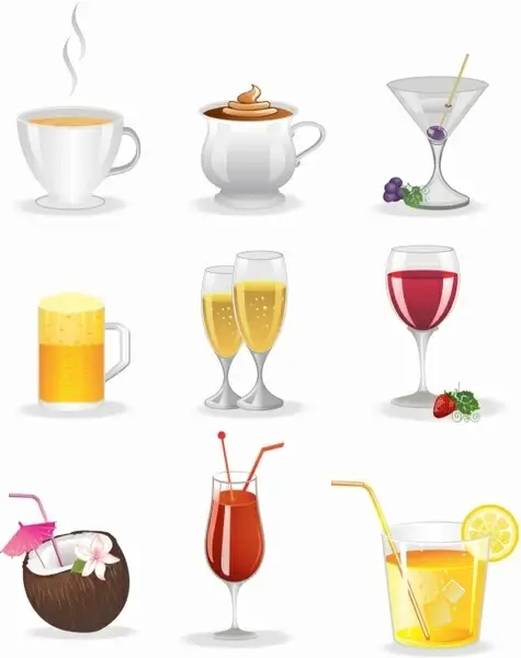 Colorful drinks icon set
