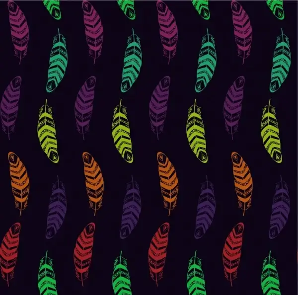 colorful feathers pattern repeating curved design style