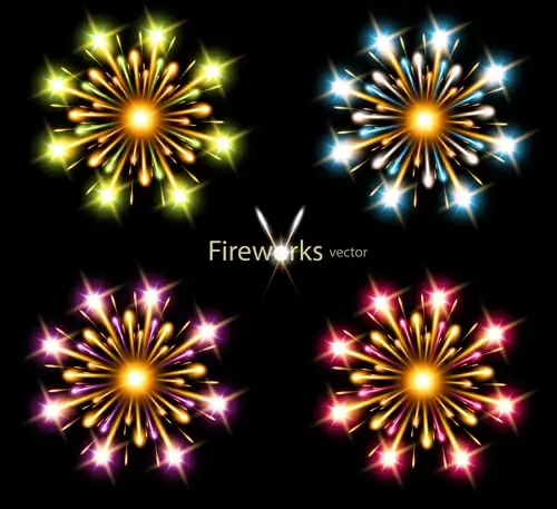 colorful fireworks holiday illustration vector set