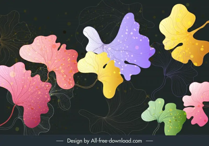 colorful ginkgo leaves background template handdrawn classic