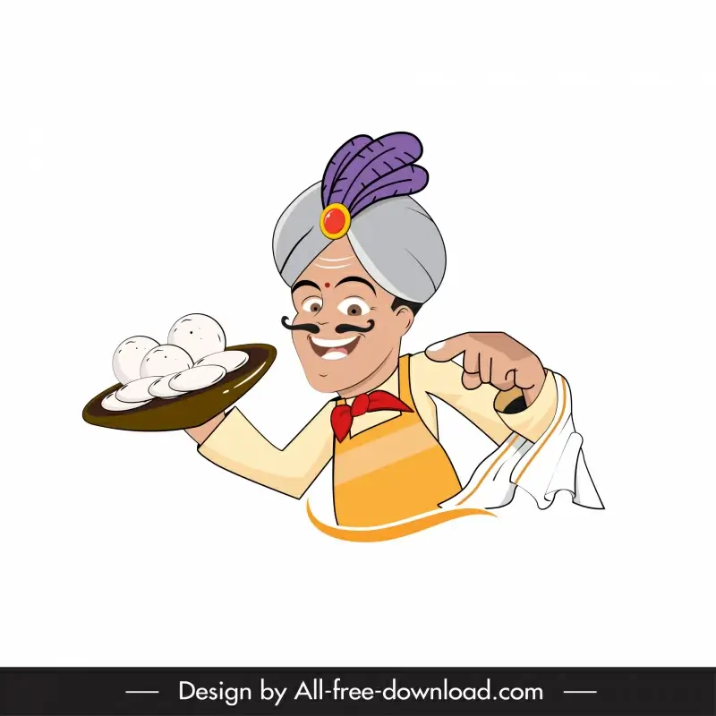 colorful indian chef icon funny cartoon sketch