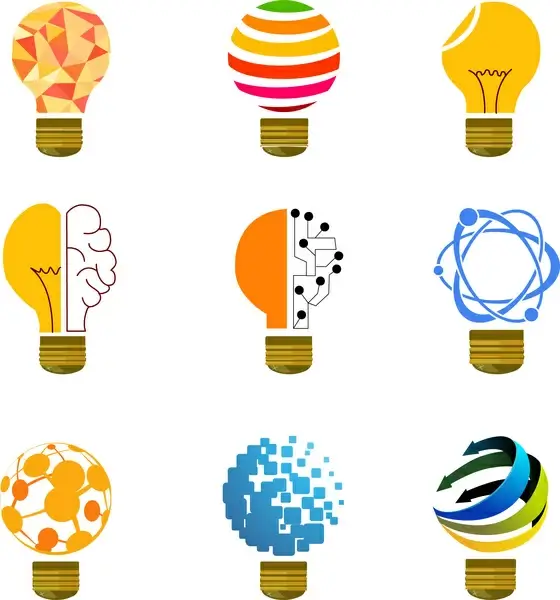 colorful light bulb collection vector design with abstract icons