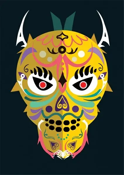 colorful mask with traditional design on dark background