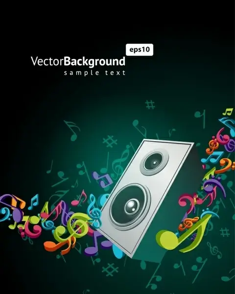 musical background colorful dynamic notes speaker decor